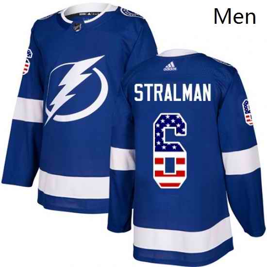 Mens Adidas Tampa Bay Lightning 6 Anton Stralman Authentic Blue USA Flag Fashion NHL Jersey